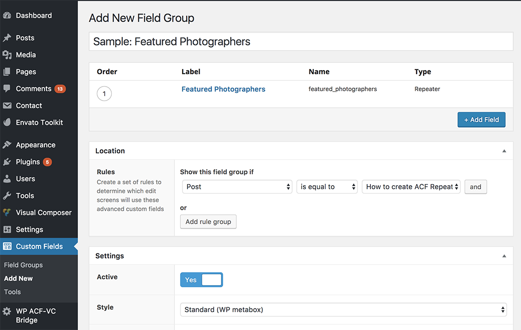Add custom fields to woocommerce products using acf