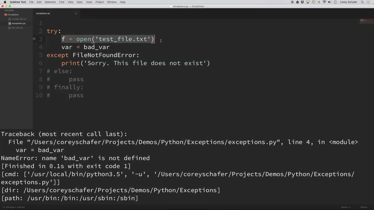 Python 3 - exceptions handling
